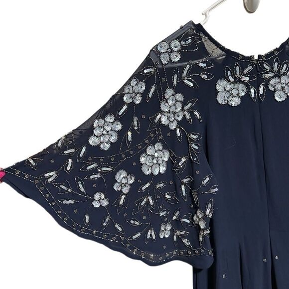ASOS- Women’s Navy Blue Floor Length Embellished Dress Flutter Sleeve, Size 12 - Picture 6 of 16
